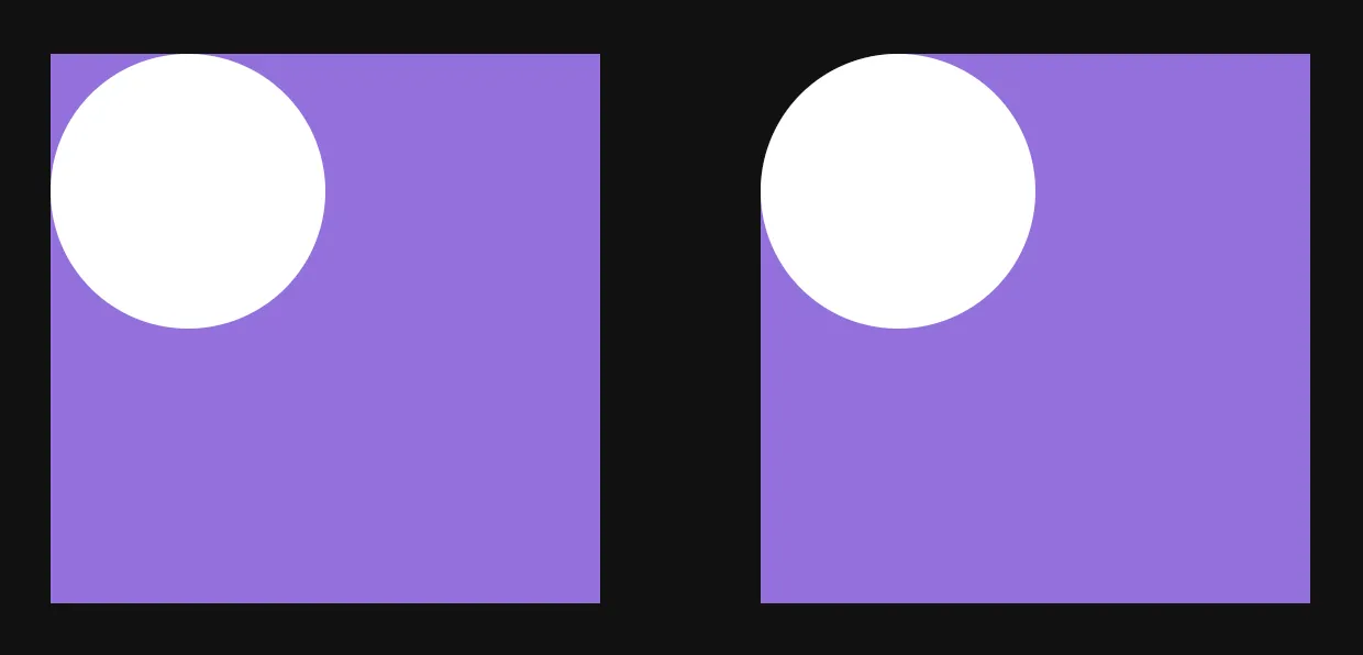 Square to rounded corner showing rouding circle of border-radius